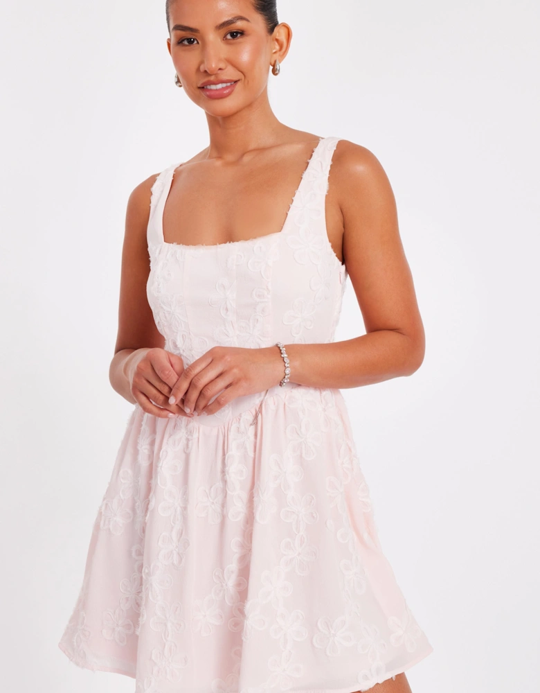 Pale Pink Chiffon Flower Skater Dress