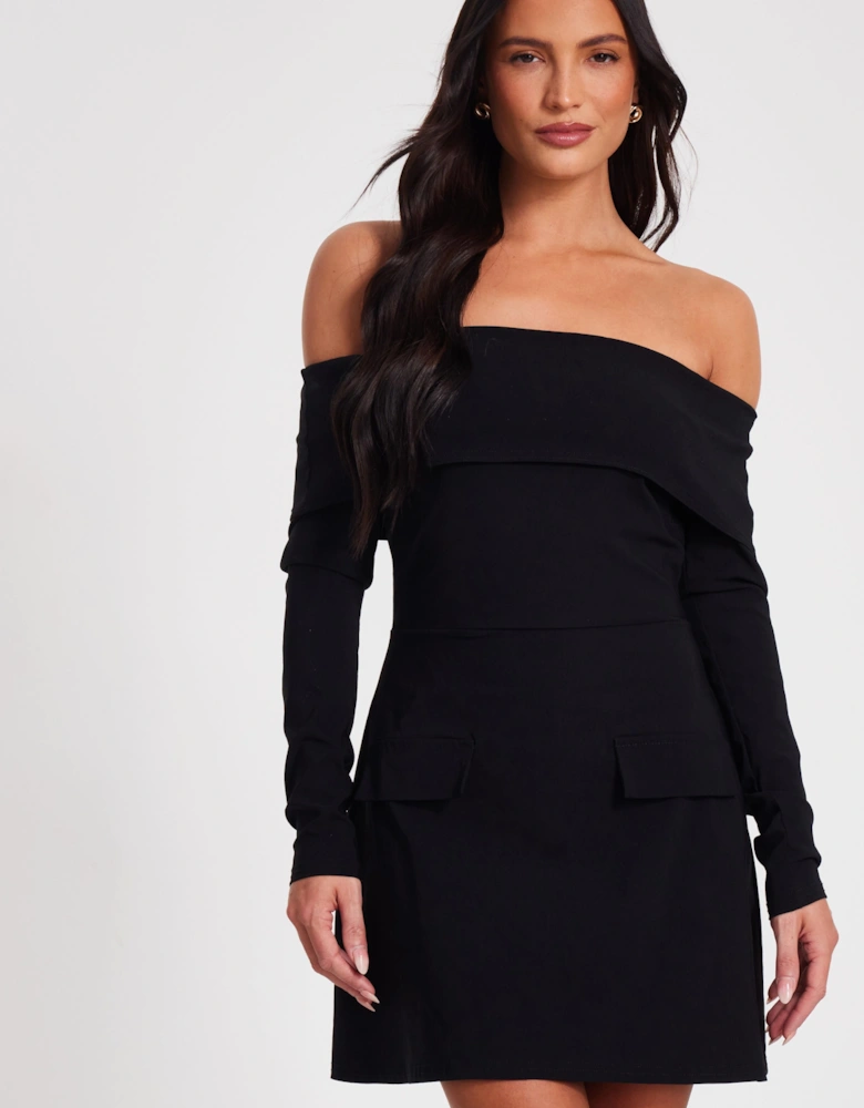 Black Bardot Long Sleeve Mini Dress