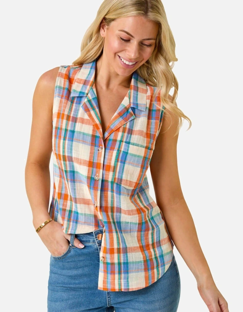 Petite Check Print Button Blouse