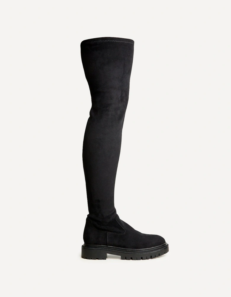 Sonny Black Stretch Faux Suede Over The Knee Long Boot
