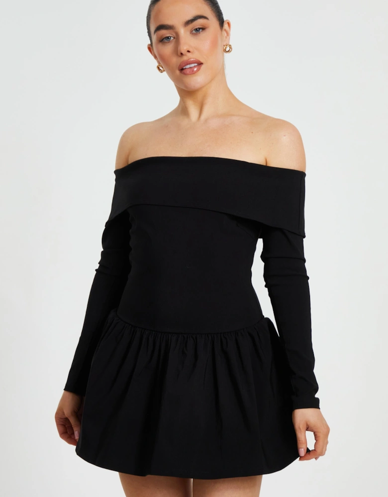 Black Petite Bardot Skater Dress