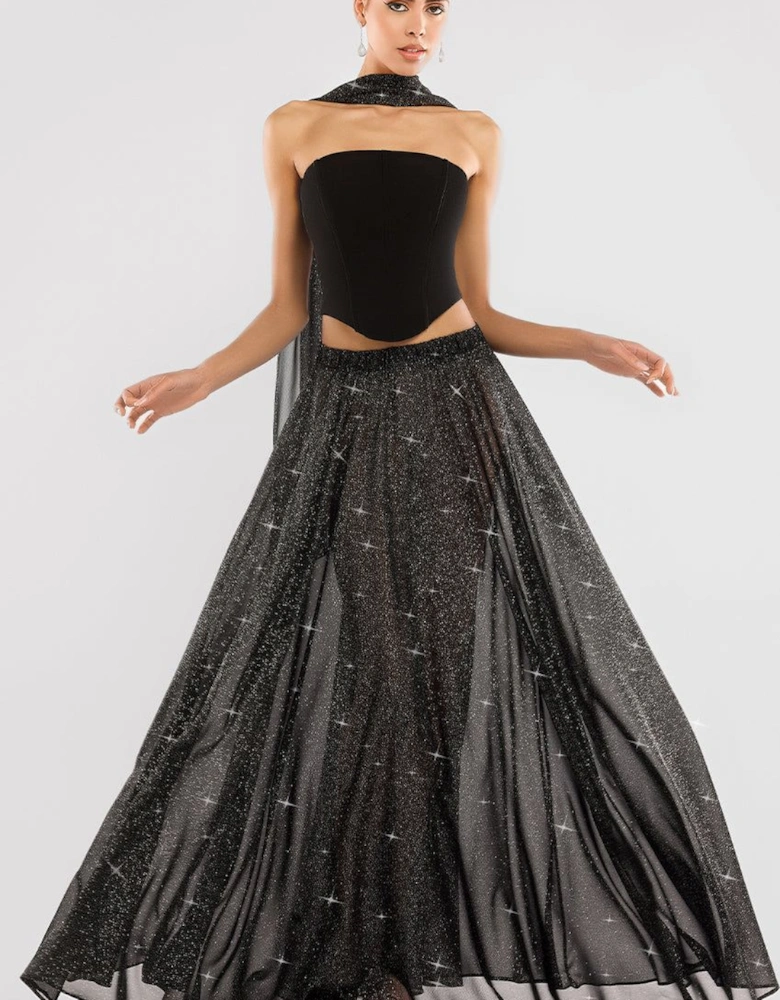 Gathered A Line Glitter Chiffon Maxi Skirt
