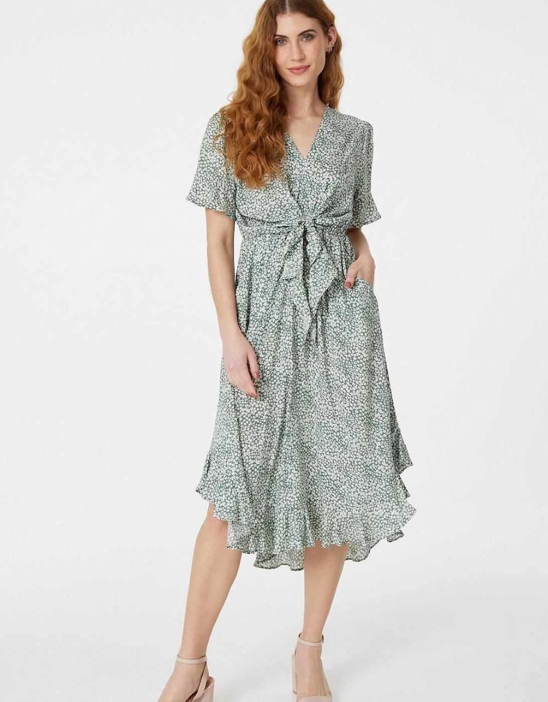 Ditsy Print Tie Front Tea Dress, 2 of 1