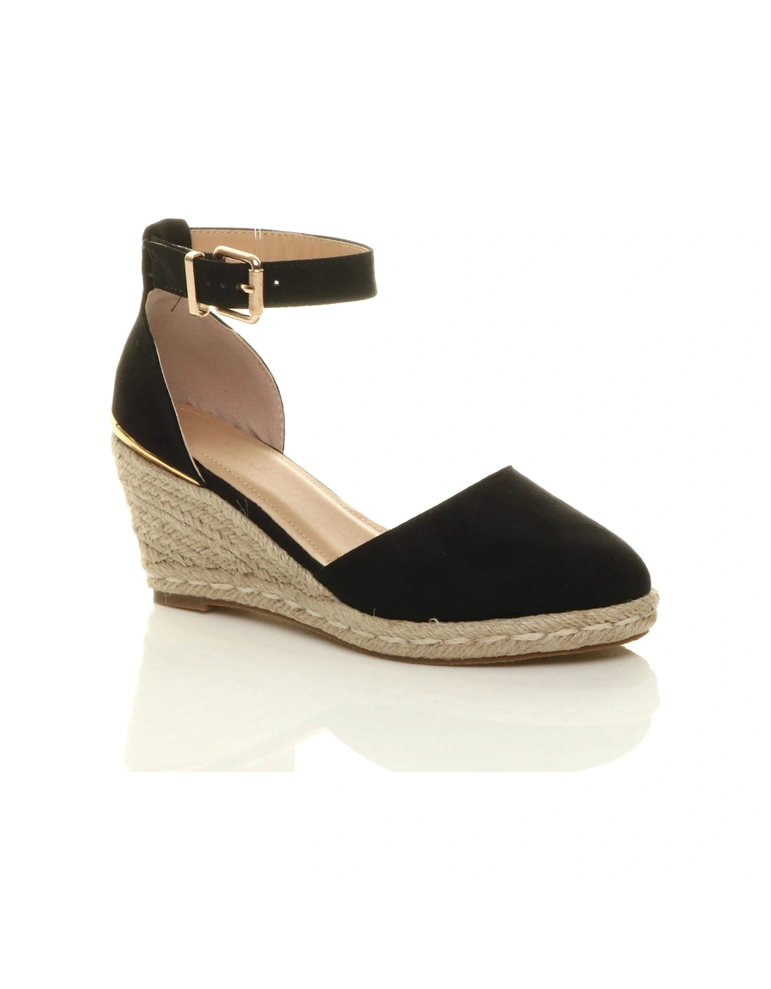 Mid Wedge Heel Ankle Strap Espadrille Faux Suede Heeled Sandals, 2 of 1