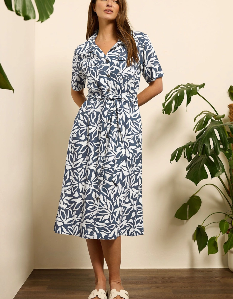 Abstract Print Linen Shirt Dress