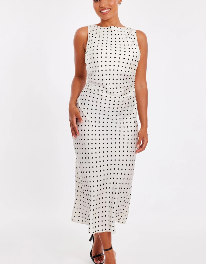 Off White Petite Satin Polka Dot Midaxi Dress