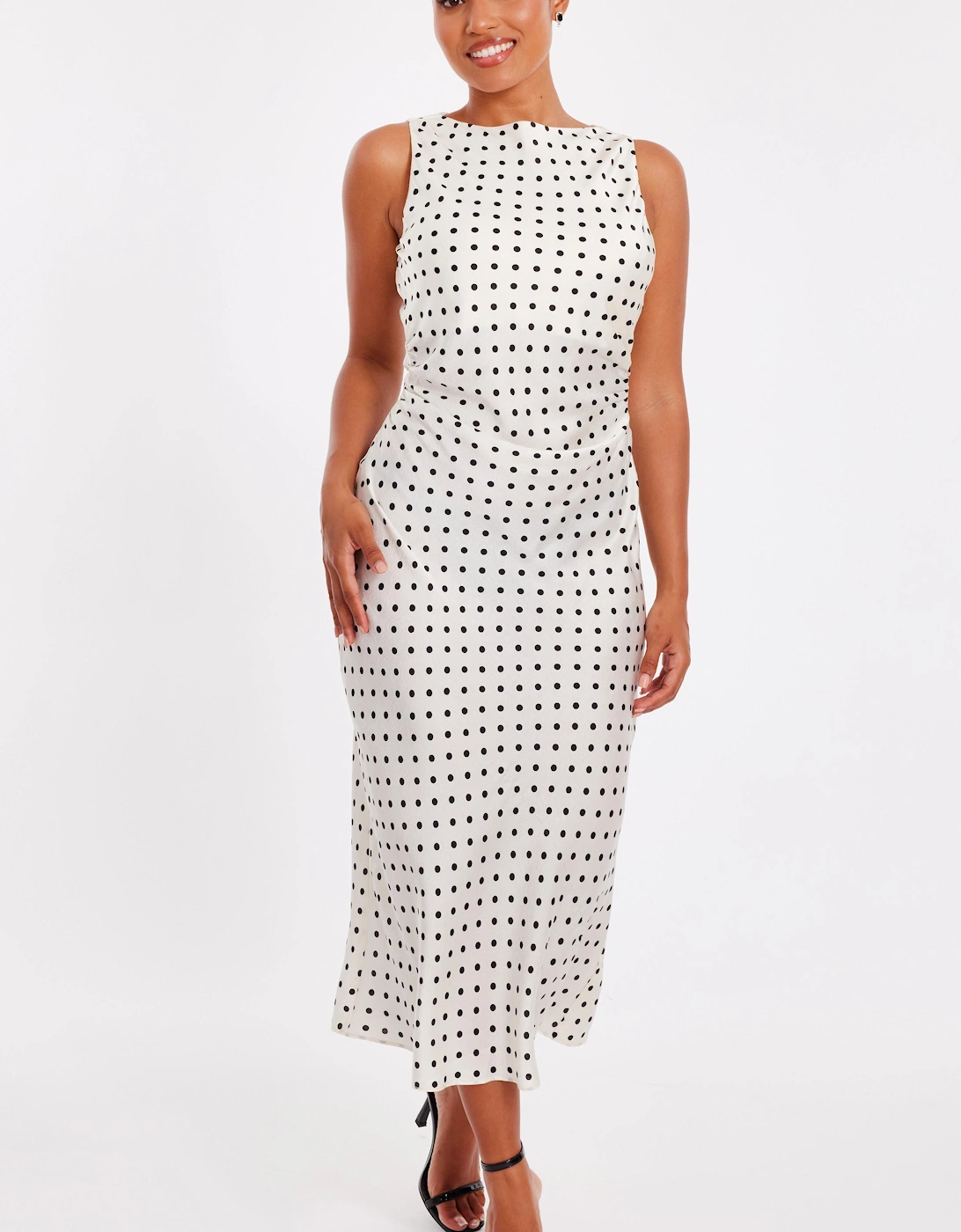 Off White Petite Satin Polka Dot Midaxi Dress, 2 of 1