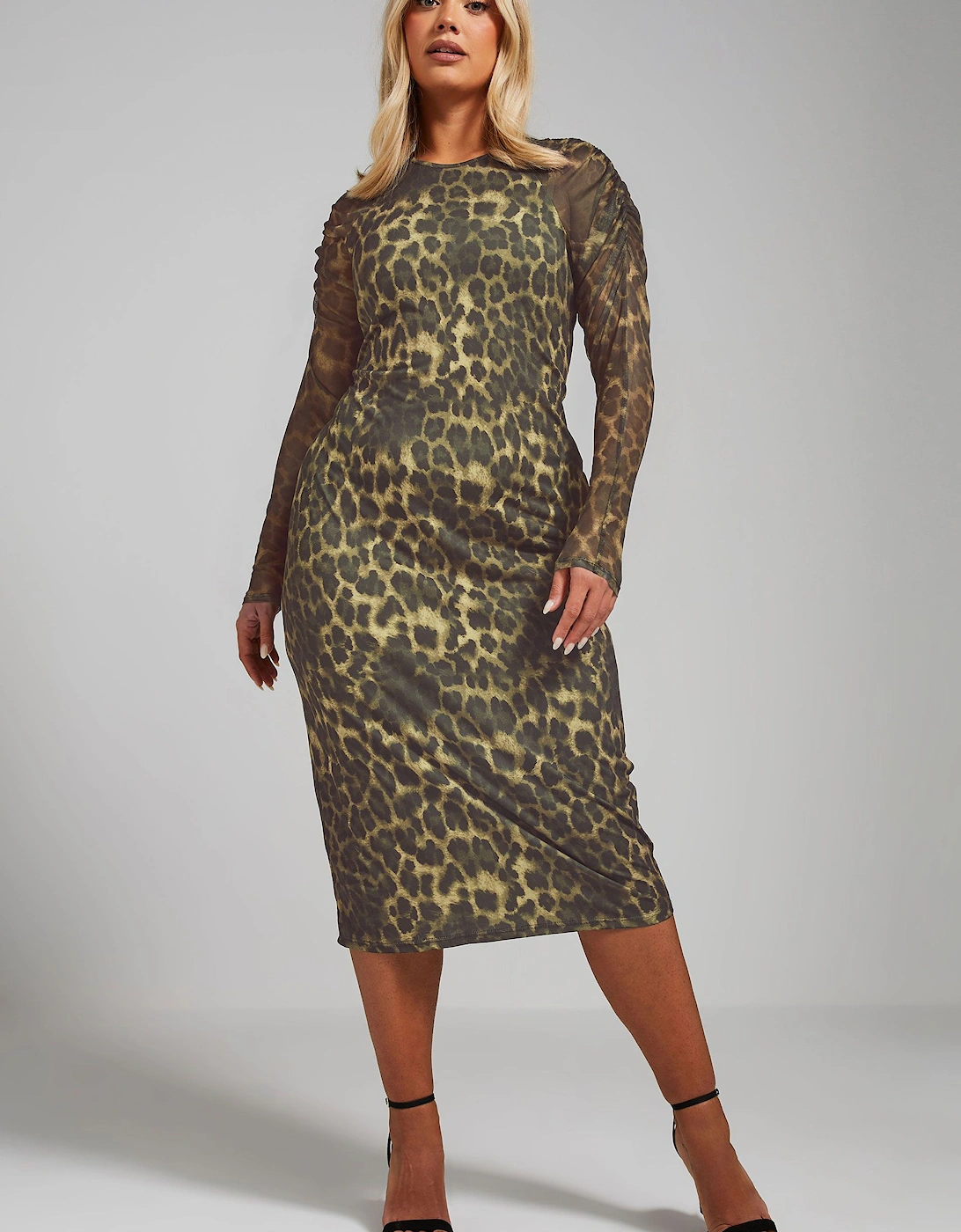 Printed Ruched Sleeve Midi Dress, 2 of 1