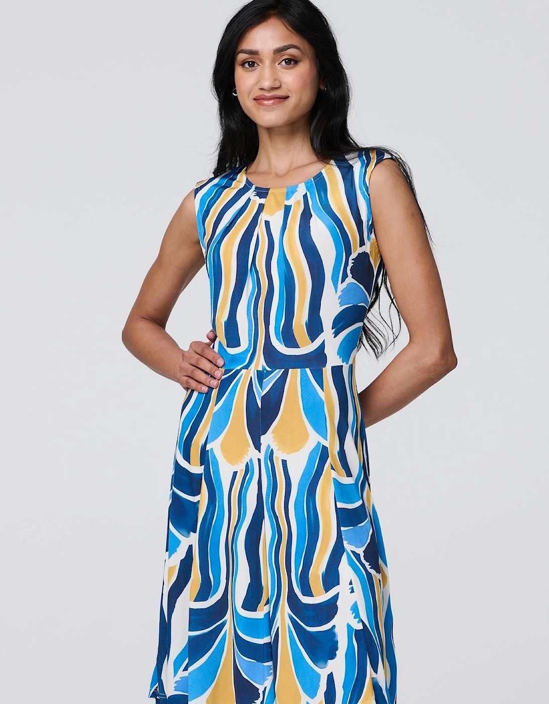 Brushstroke Print Sleeveless Knee Length Dress, 2 of 1
