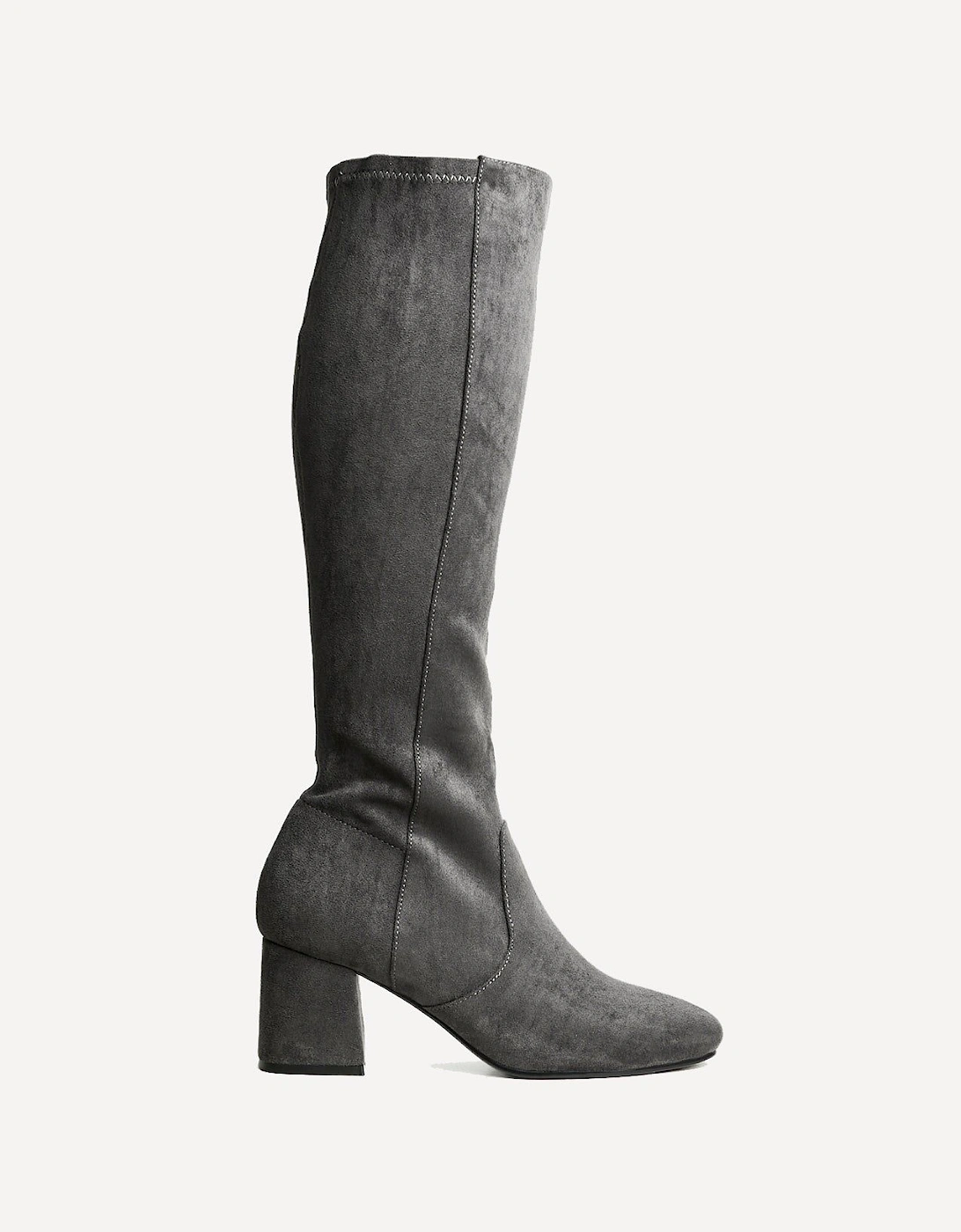 Frosty Grey Faux Suede Block Heeled Knee High Boot, 2 of 1
