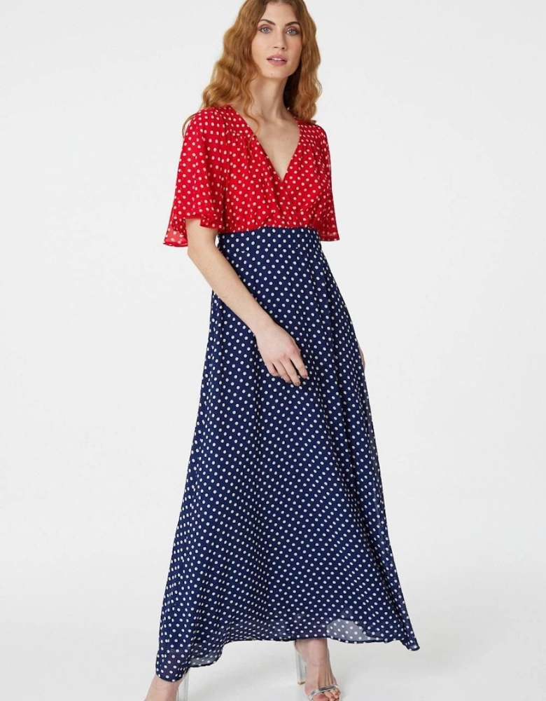 Polka Dot Flared Sleeve Maxi Dress