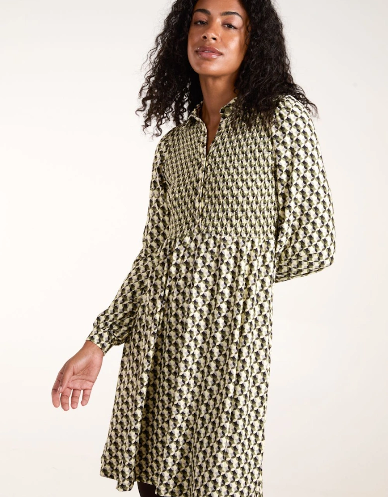 Shirred Mini Shirt Dress