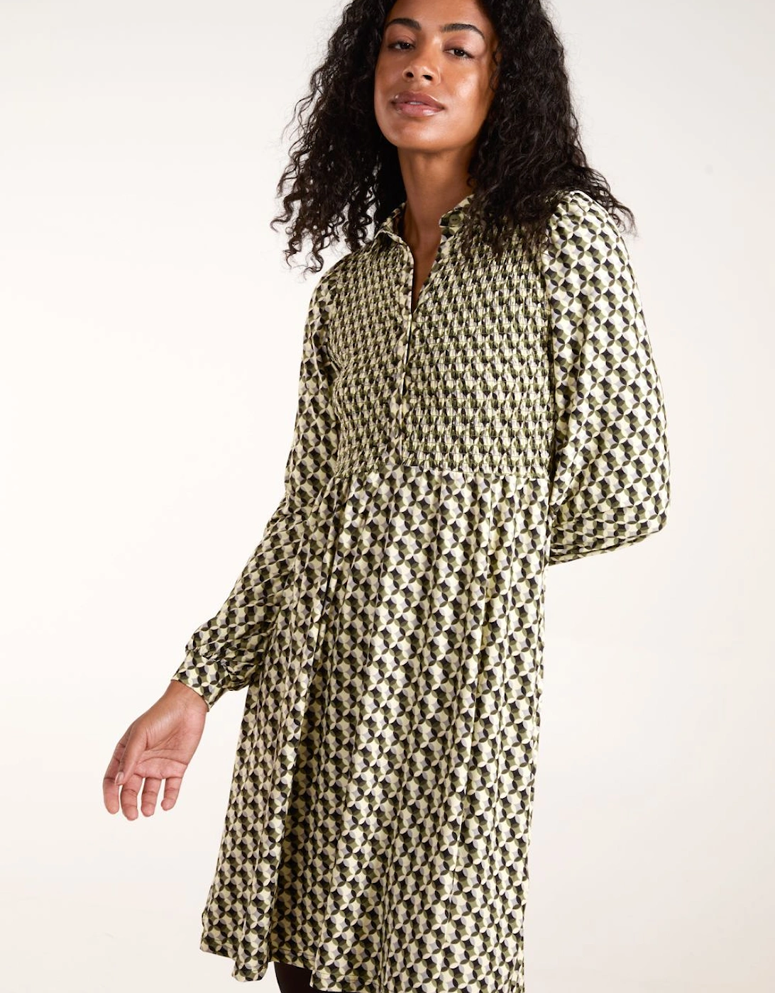 Shirred Mini Shirt Dress, 2 of 1
