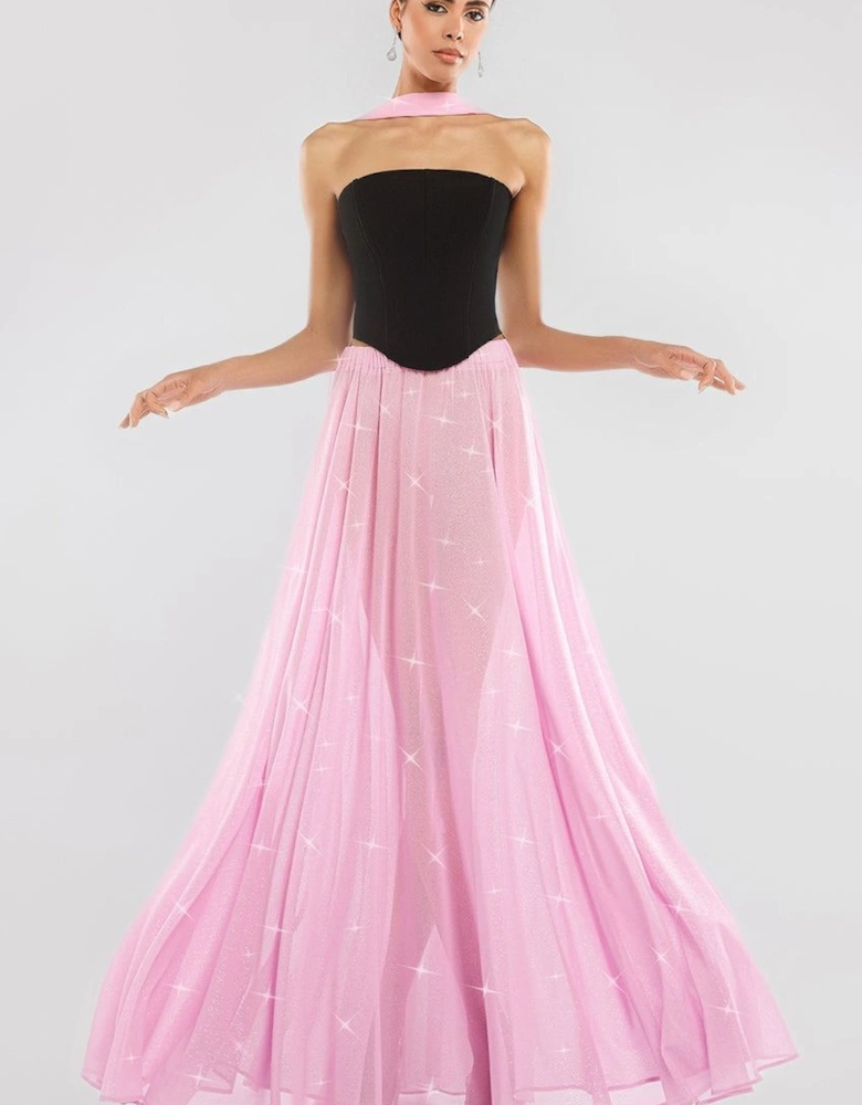 Gathered A Line Glitter Chiffon Maxi Skirt
