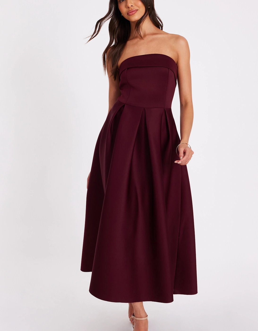 Burgundy Bandeau Skater Dress, 2 of 1