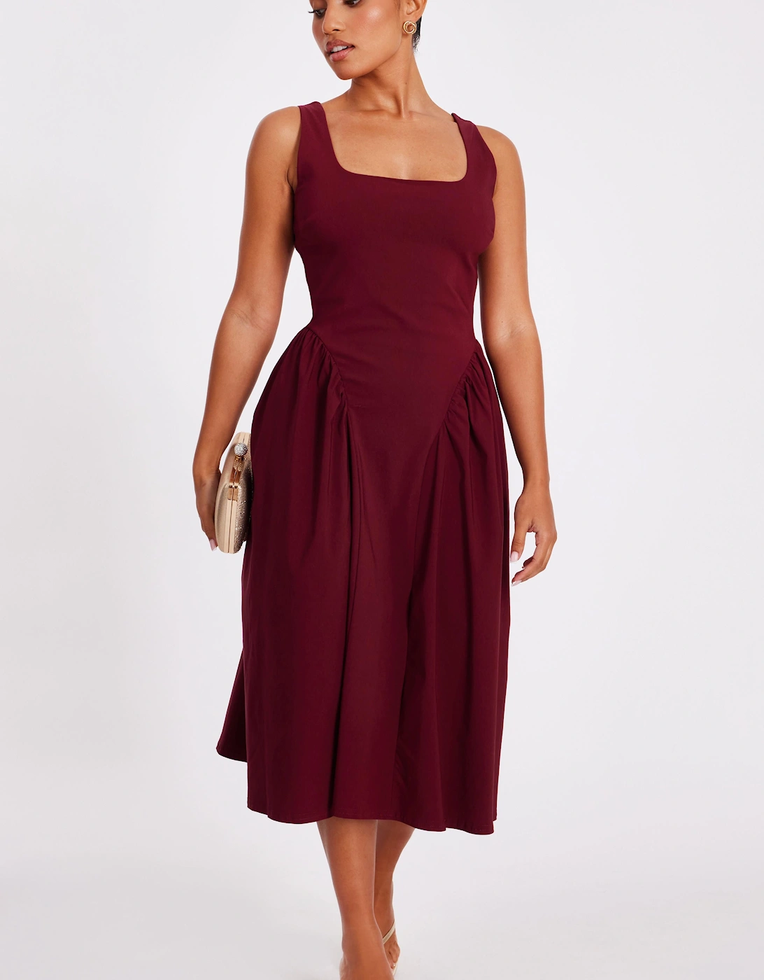 Wine Petite Ruched Side Midaxi Dress, 2 of 1