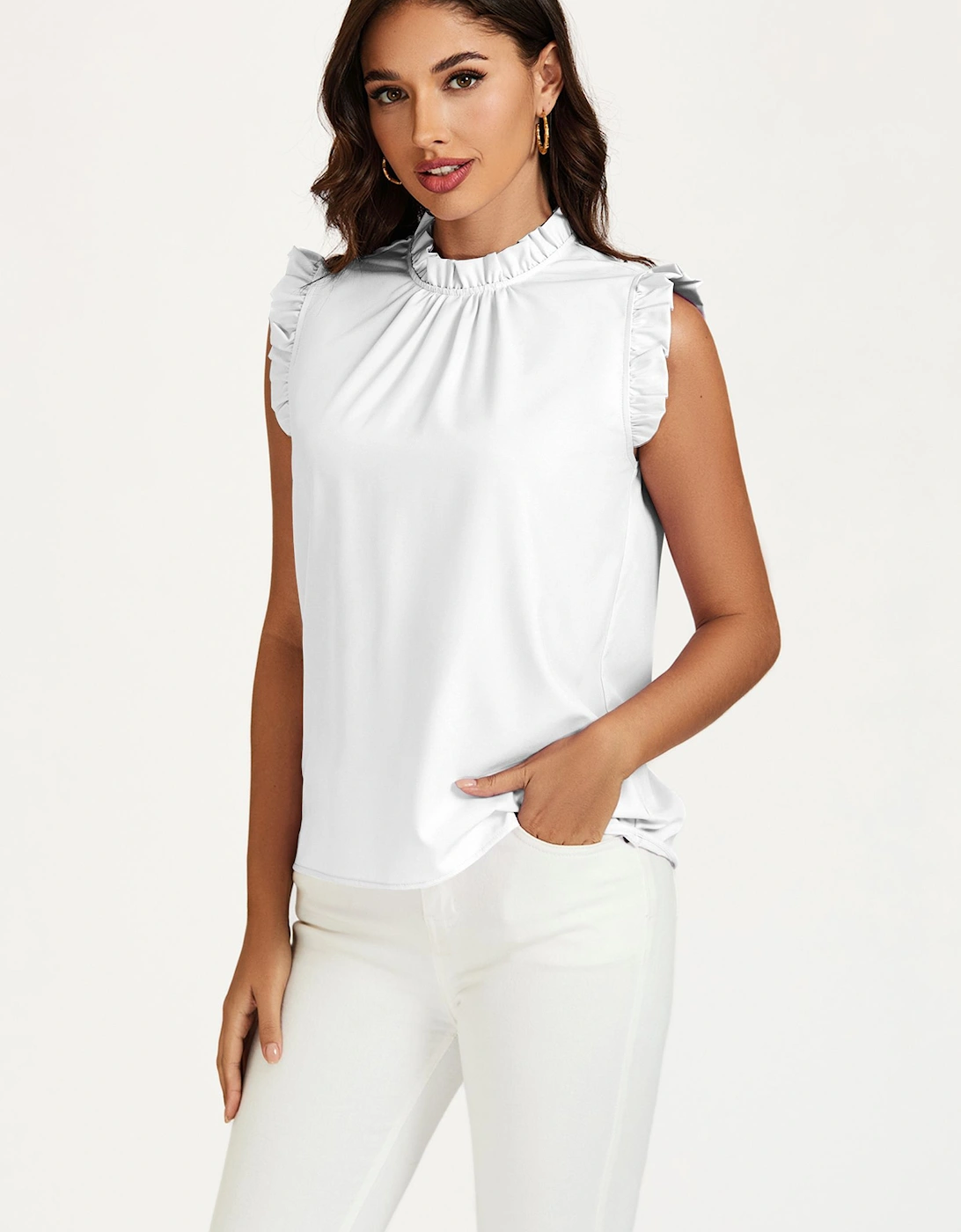 Frill Trim Sleeve  Frill Neck Blouse Top, 2 of 1