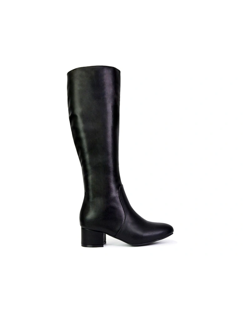 'Valeria' Zip Up Knee High Boots With Mid Block Heel