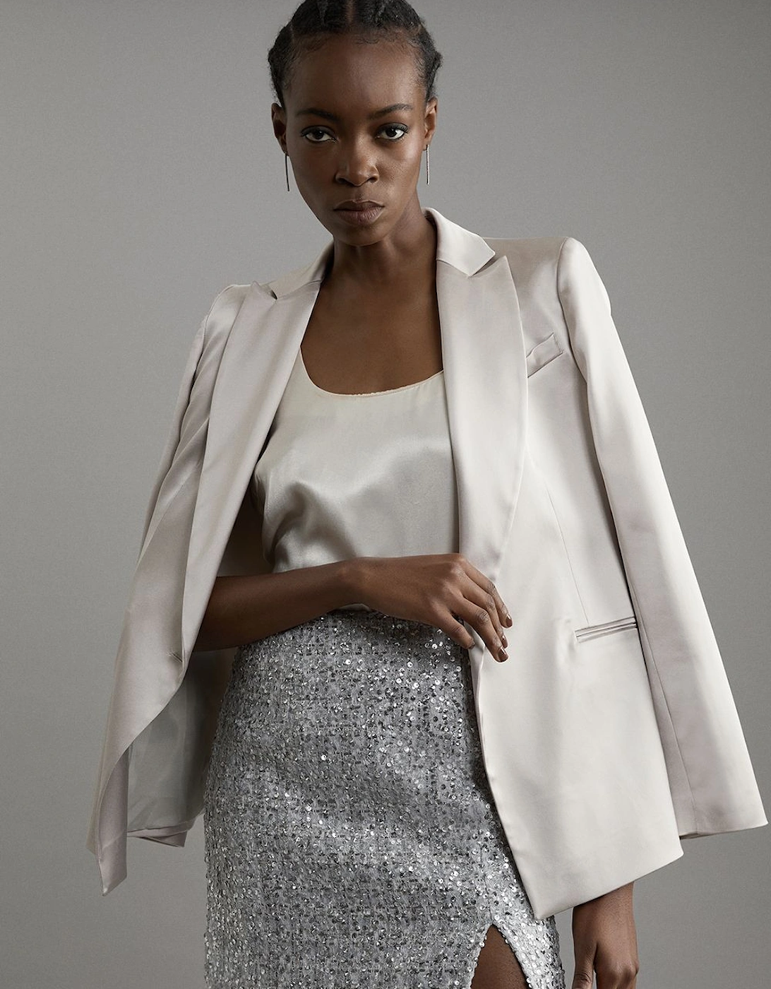 Tall Sequin Metallic Boucle Belted Tailored Mini Skirt, 2 of 1