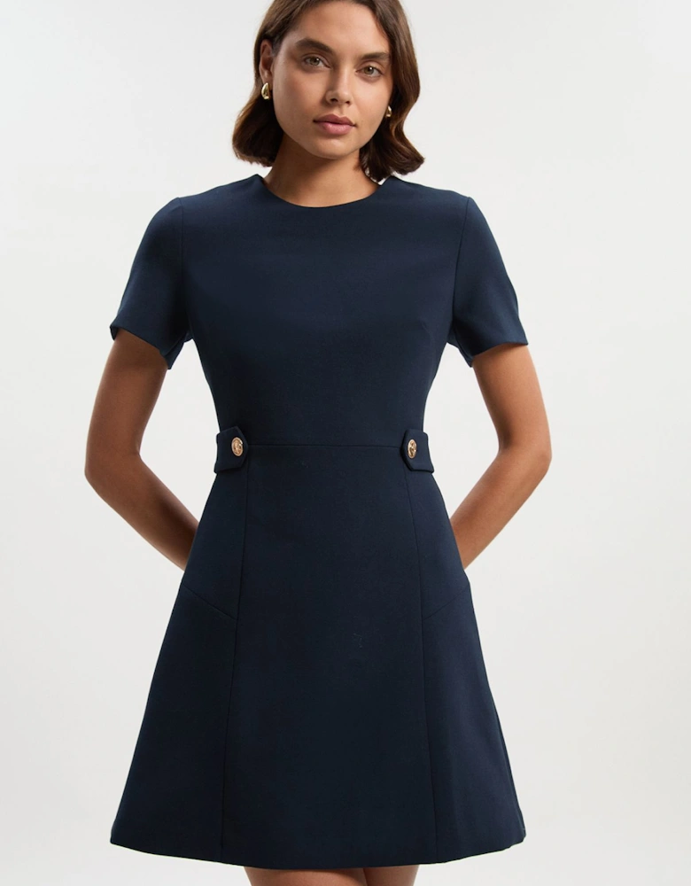 Compact Stretch Essential Waist Tab Detail Tailored Mini Dress