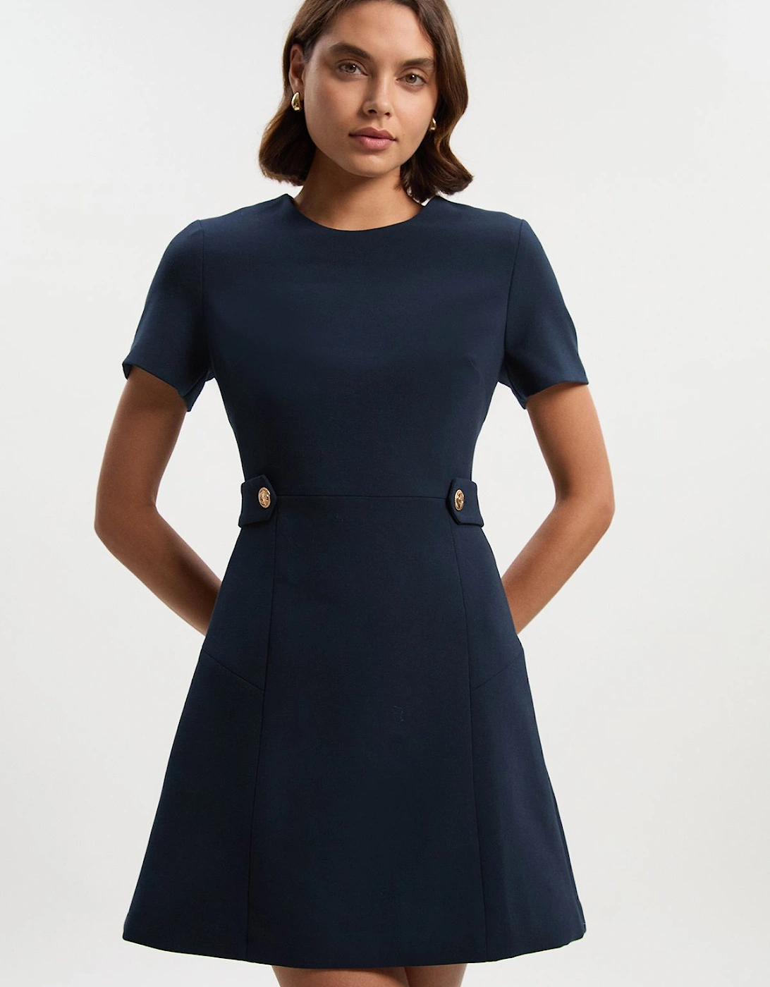Compact Stretch Essential Waist Tab Detail Tailored Mini Dress, 2 of 1