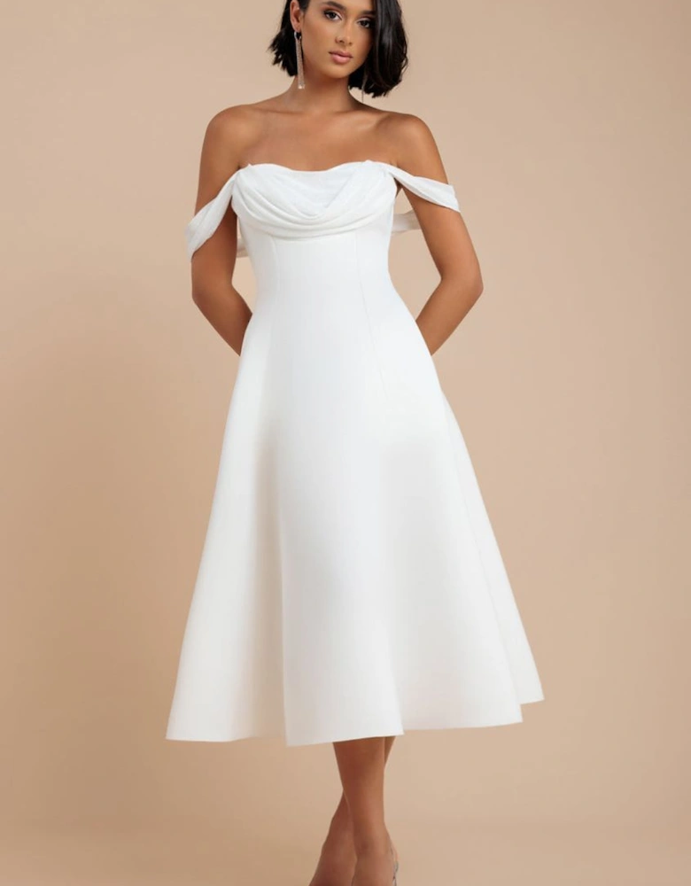 Sparkle Chiffon Cowl Bardot Skater Midi Dress