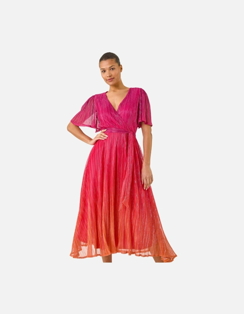 Ombre Shimmer Plisse Midi Dress