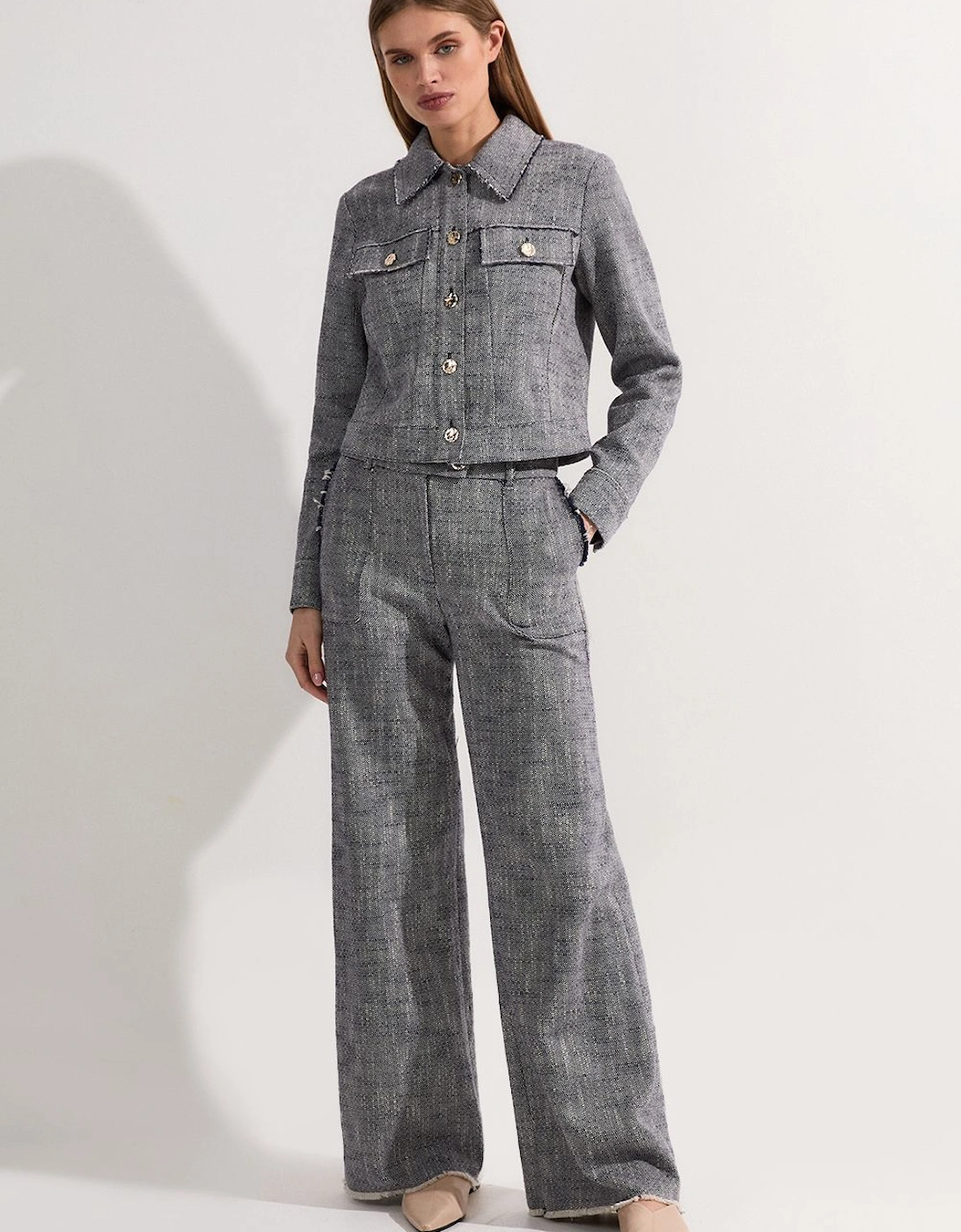 Spring Tweed Tailored Straight Leg Trousers, 2 of 1