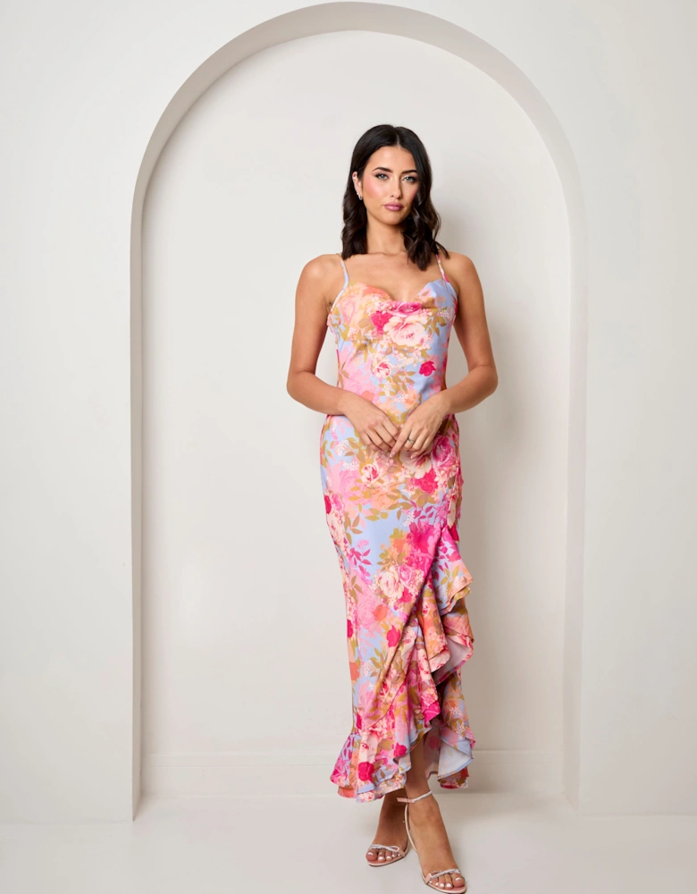 Cami Floral Print Ruffle Hem Maxi Dress in Multi