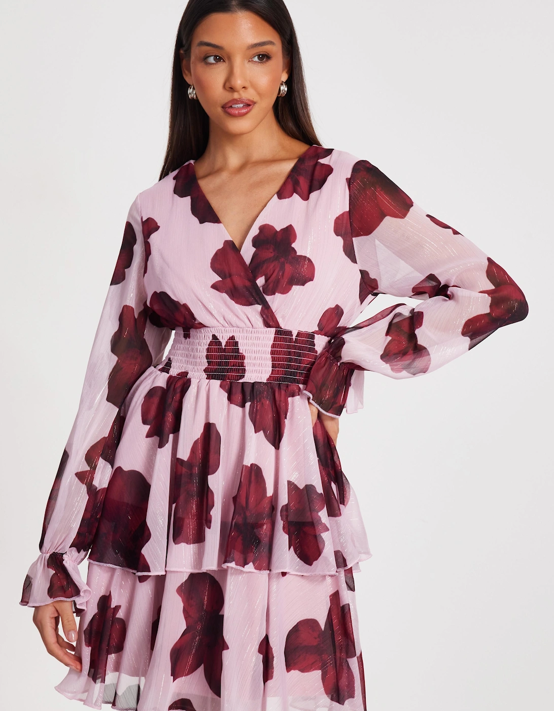 Pale Pink Floral Tiered Skater Dress, 2 of 1
