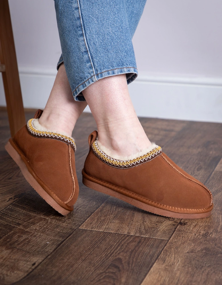 Ladies' Sheepskin Embroidered Clog Slippers