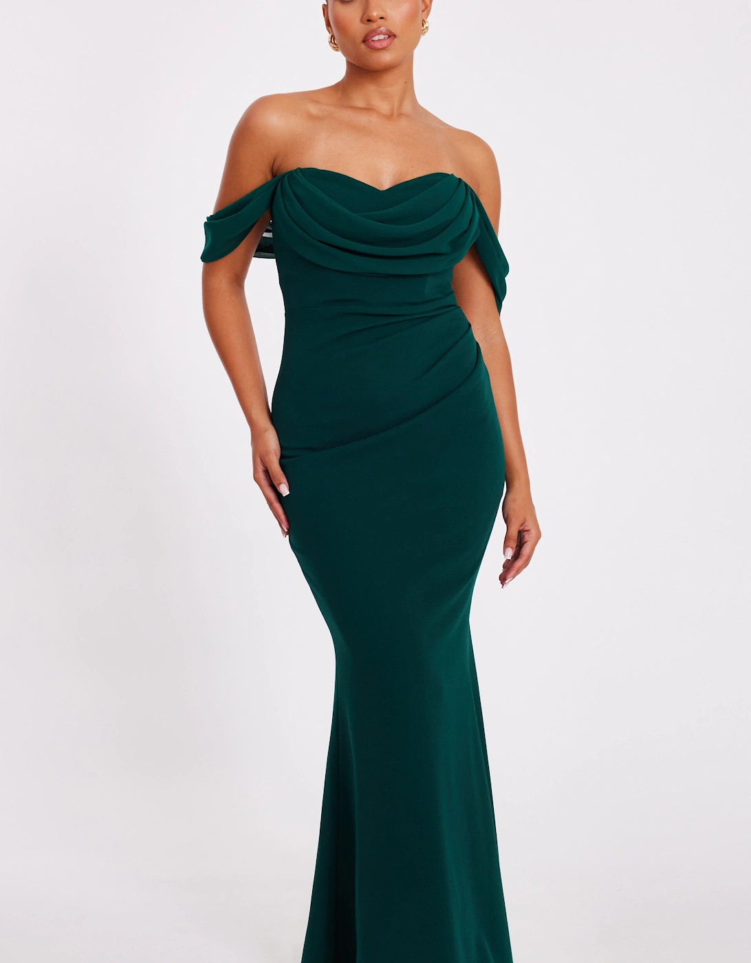 Green Petite Chiffon Bardot Maxi Dress, 2 of 1
