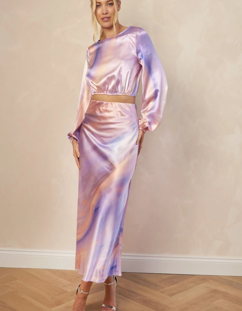 Satin Ombre Midi Slip Skirt in Multi