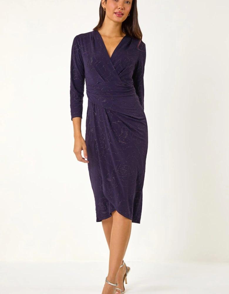 Floral Glitter Print Wrap Stretch Dress