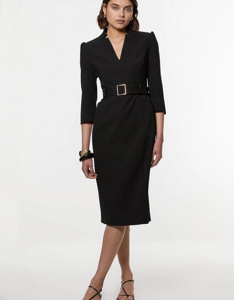 Structured Crepe Belted Forever Midi Dress