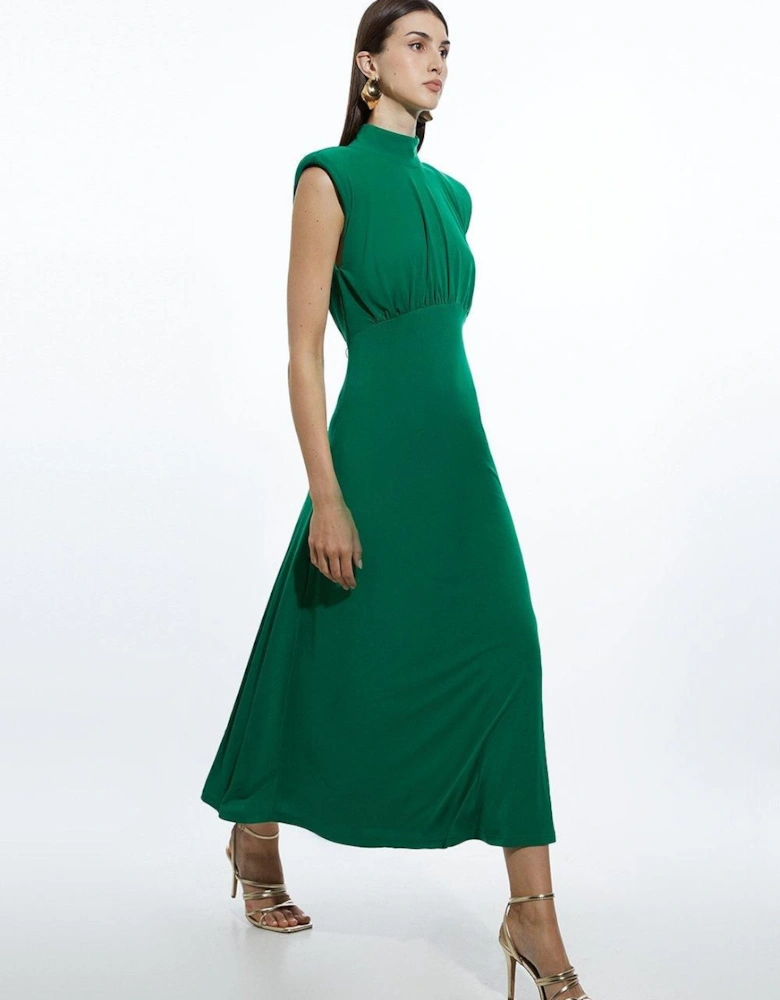 Drapey Crepe Jersey Corset Detail Maxi Dress