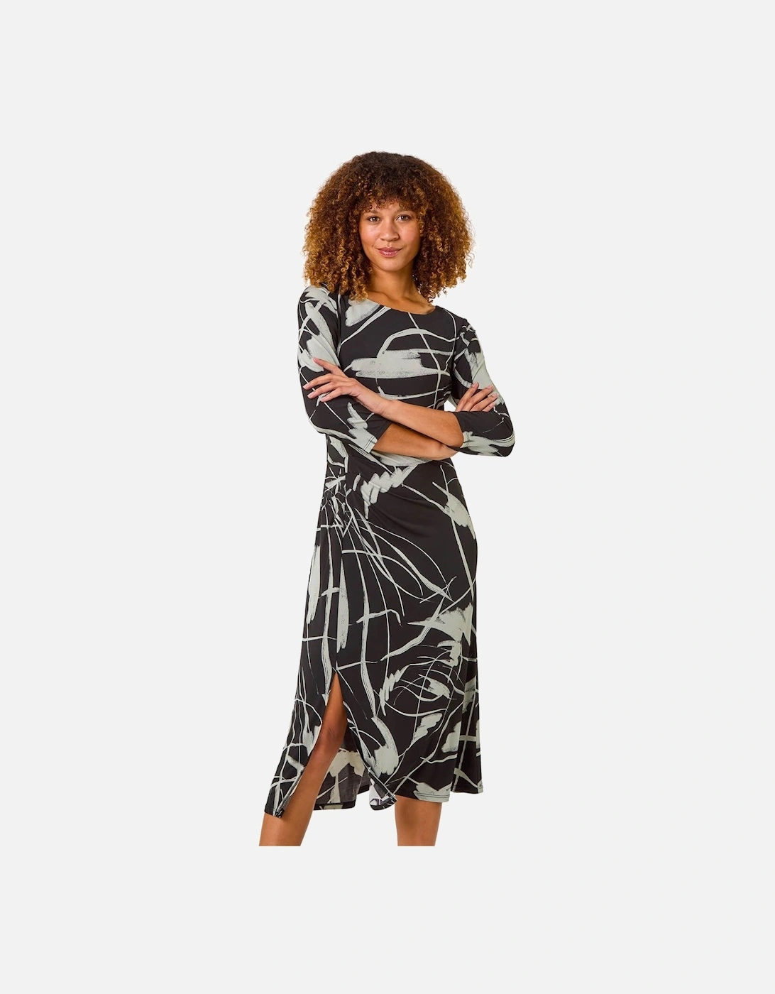 Abstract Side Ruched Midi Dress, 2 of 1
