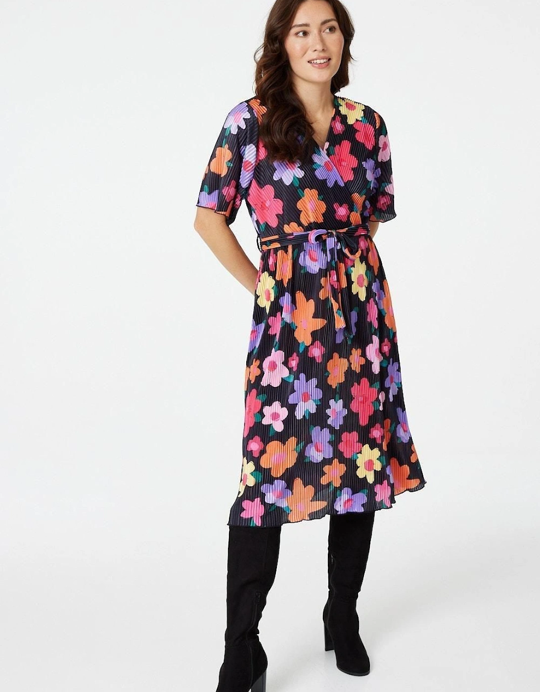 Floral Long Sleeve Pleated Dress, 2 of 1