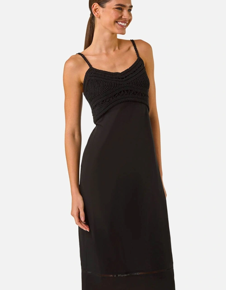 Lace Panel Strappy Midi Dress