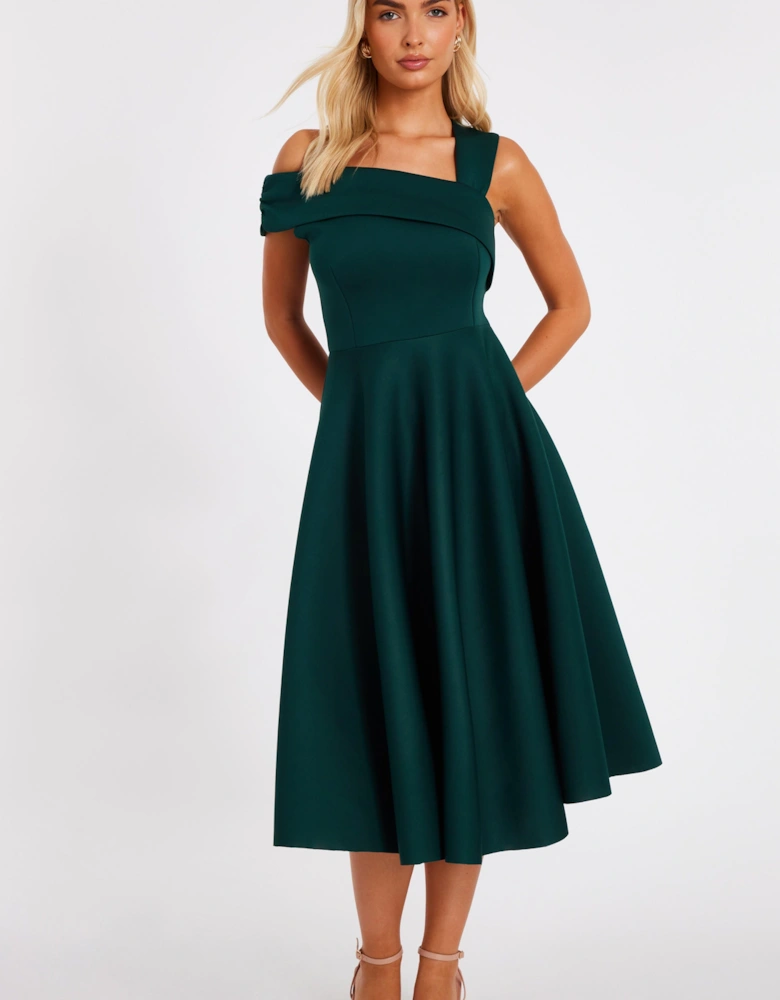 Green Asymmetric Midi Dress