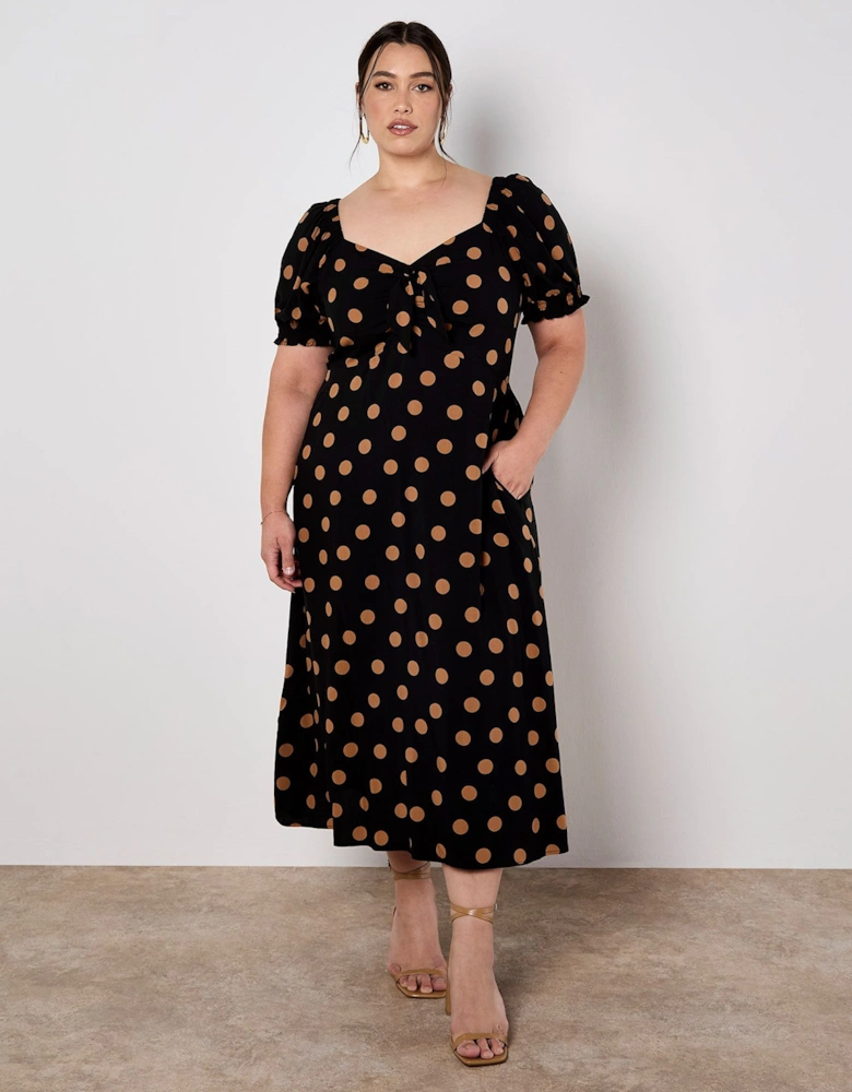 Polka Dot Bow Detail Midi Dress