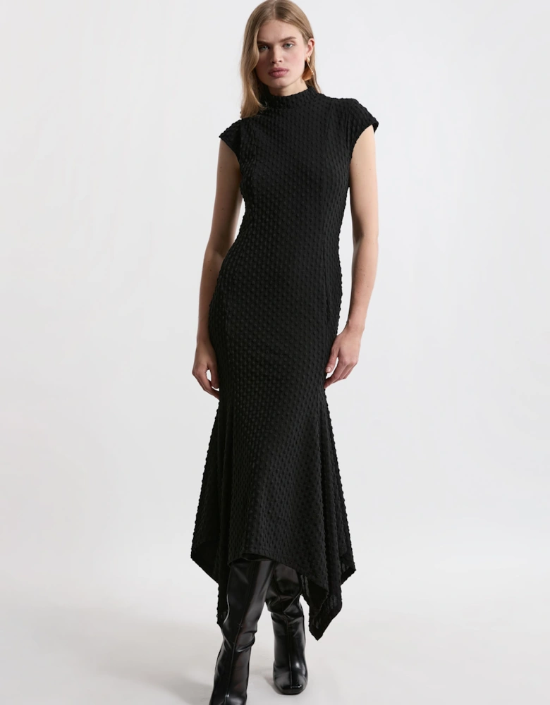 Textured Jersey Dramatic Hem Maxi Dress
