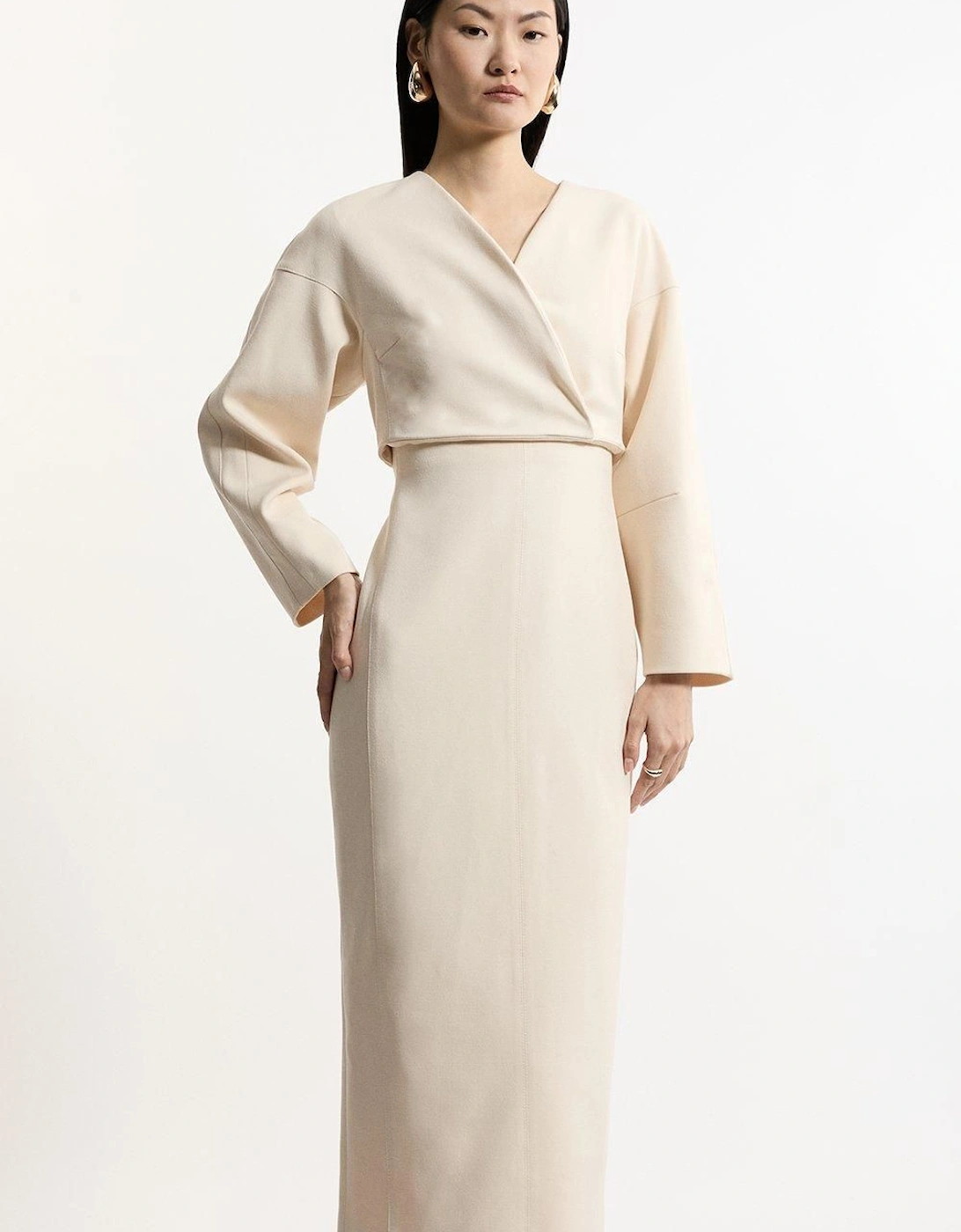 Structured Crepe Tailored Sleeveless Seam Detail Midi Dress, 2 of 1