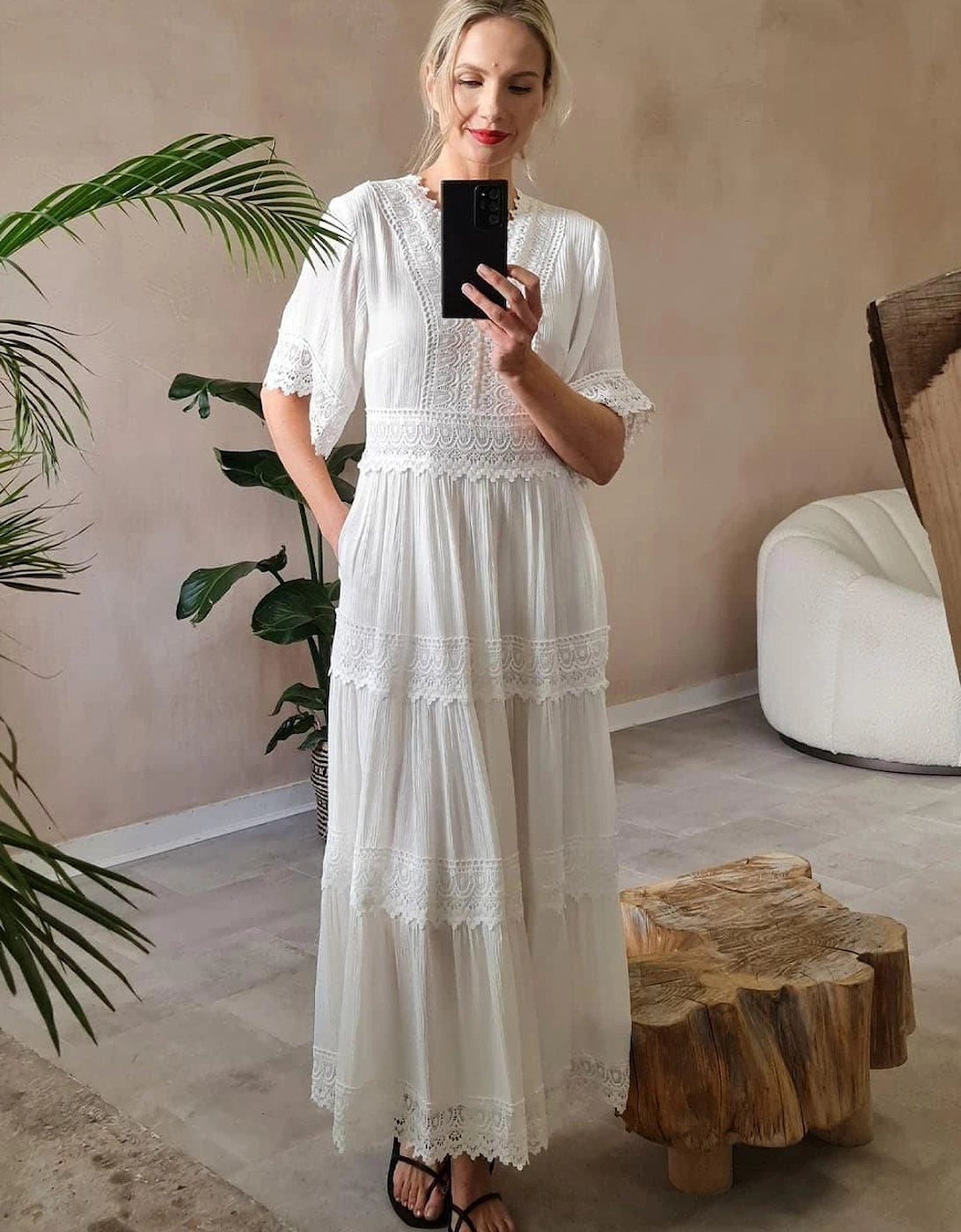 Short Sleeve Crochet Maxi Dress, 2 of 1