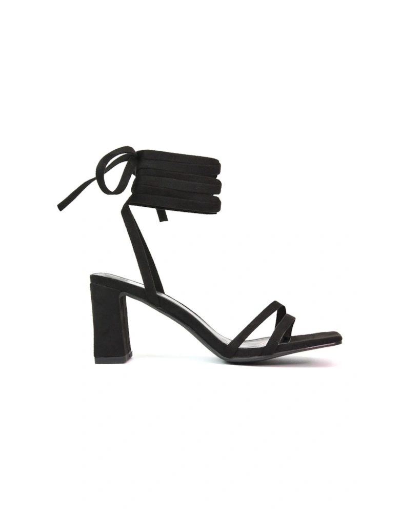 'Tanyel' Strappy Lace up Faux Suede Mid Block Heel Sandals
