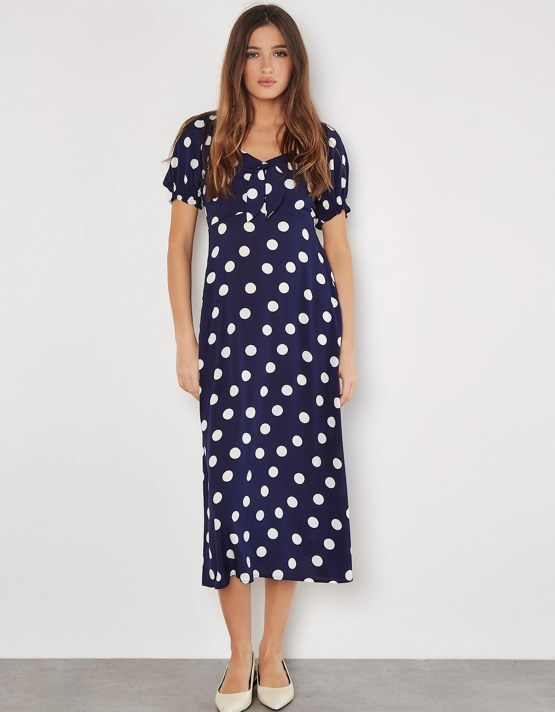 Polka Dot Bow Detail Midi Dress, 2 of 1