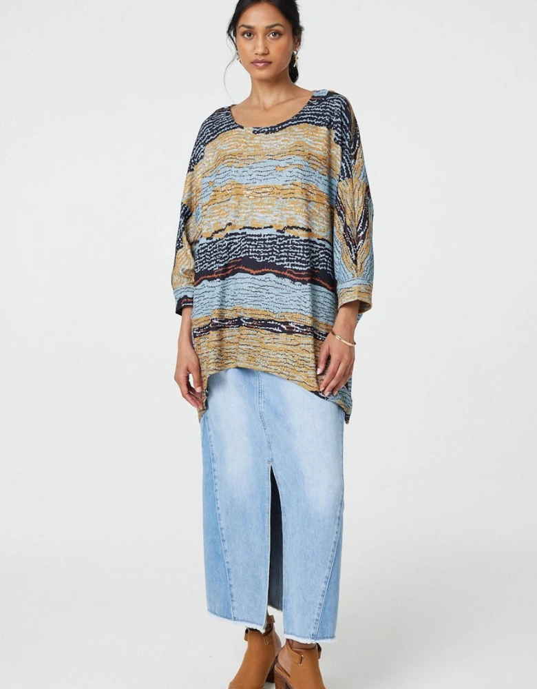 Printed 3/4 Batwing Sleeve Relaxed Tunic Top