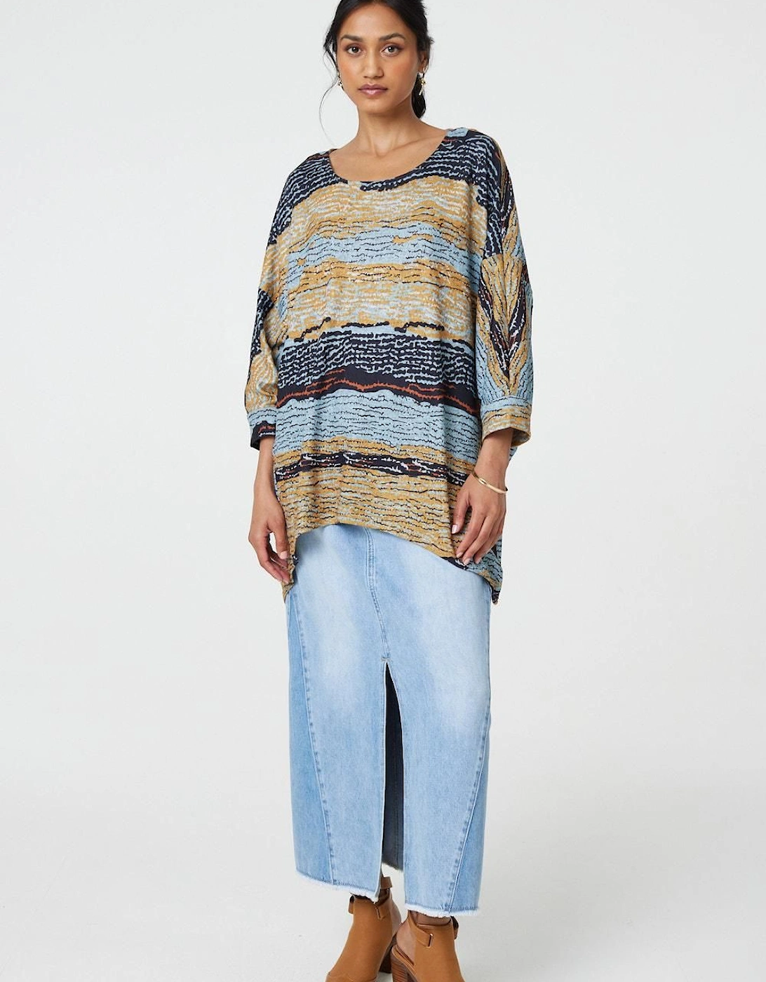 Printed 3/4 Batwing Sleeve Relaxed Tunic Top, 2 of 1