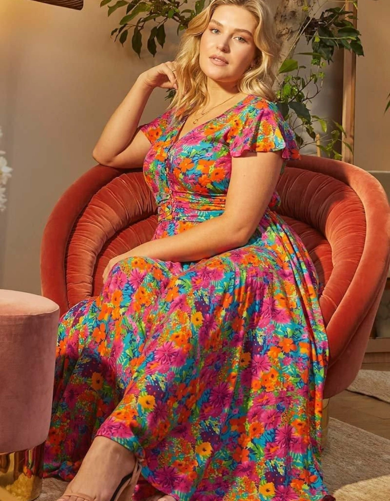 Floral Ruched Front Maxi Dress
