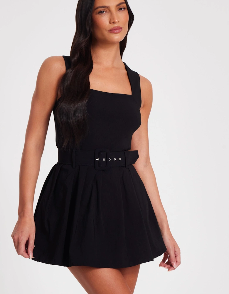 Black Pleated Skort Playsuit